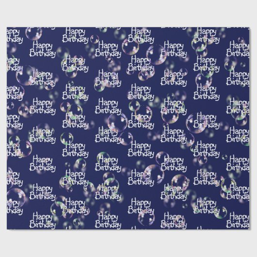 Happy Birthday Text en Bubbles Wrapping Paper Cadeaupapier (Vlak)