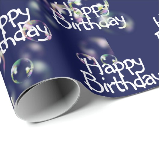 Happy Birthday Text en Bubbles Wrapping Paper Cadeaupapier (Rol Hoek)