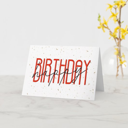 Happy Birthday Text en Gold Confetti Kaart (Gele Bloem)