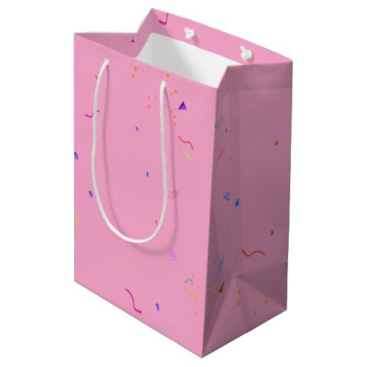 Happy Birthday Text met Confetti Medium Cadeauzakje (Achterkant Gekanteld)