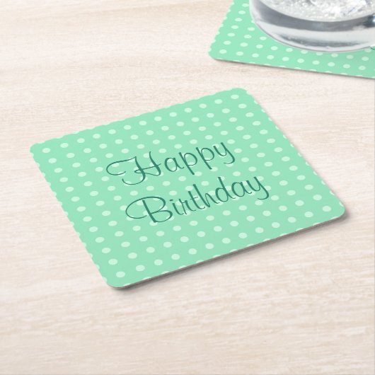 Happy Birthday Text Mint Green Sjabloon Trendy Dot Kartonnen Onderzetters (Schuin)