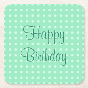 Happy Birthday Text Mint Green Sjabloon Trendy Dot Kartonnen Onderzetters