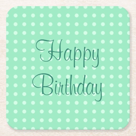 Happy Birthday Text Mint Green Sjabloon Trendy Dot Kartonnen Onderzetters (Voorkant)