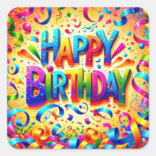 Happy Birthday Text Vierkante Sticker