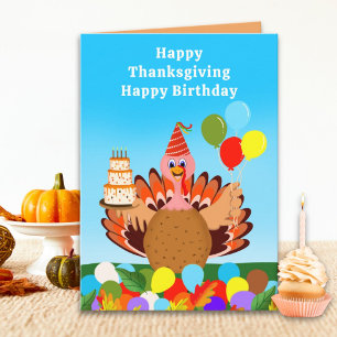 Happy Birthday Thanksgiving Turkije met taart Kaart