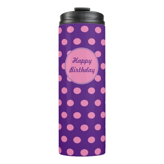 Happy Birthday Thermische Tumbler (Paarse & Roze) Thermosbeker (Voorkant)