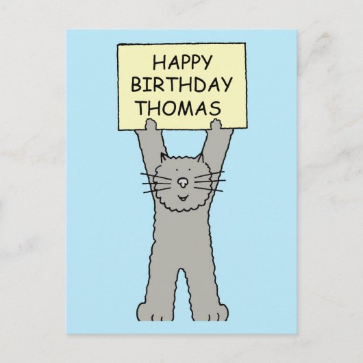Happy Birthday Thomas Cartoon Cat Briefkaart (Voorkant)