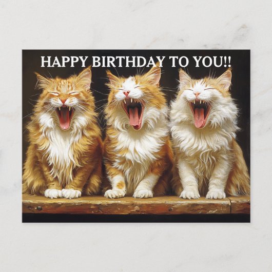 Happy Birthday Three Ginger Singing Cats Briefkaart (Voorkant)
