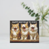 Happy Birthday Three Ginger Singing Cats   Briefkaart (Staand voorkant)