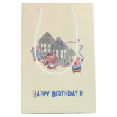 Happy Birthday Three Little Pigs Celebrating Medium Cadeauzakje (Voorkant)