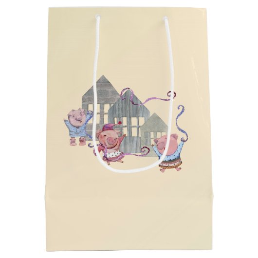 Happy Birthday Three Little Pigs Celebrating Medium Cadeauzakje (Achterkant)