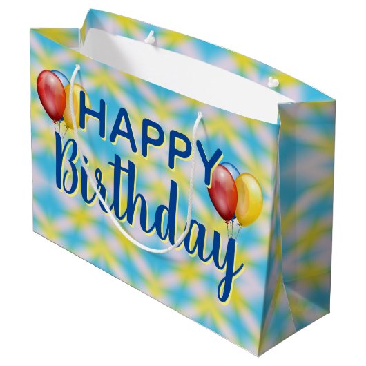 Happy Birthday Tie Dye Herbruikbaar Groot Cadeauzakje (Achterkant Gekanteld)