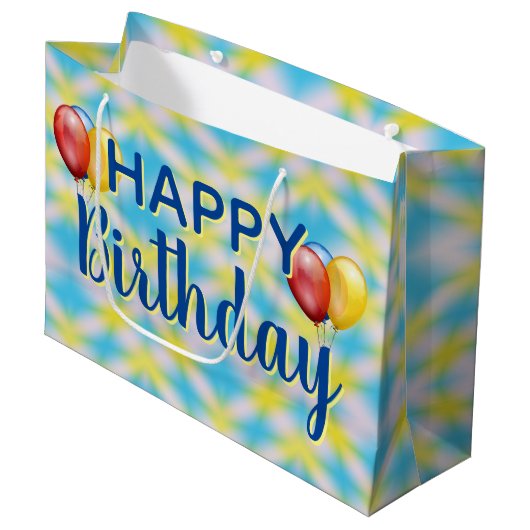 Happy Birthday Tie Dye Herbruikbaar Groot Cadeauzakje (Voorkant Gekanteld)
