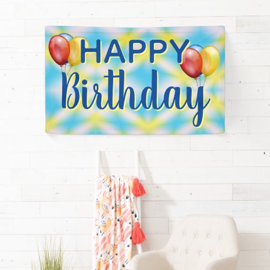 Happy Birthday Tie Dye Herbruikbaar Spandoek (Insitu)