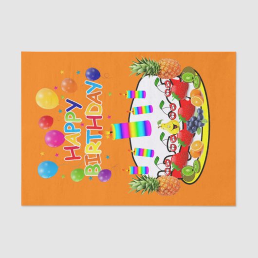 Happy Birthday Tissue Paper Fruit Cake Tissuepapier (Voorkant)