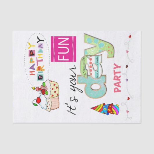 Happy Birthday Tissue Paper FUN Cupcake Tissuepapier (Voorkant)