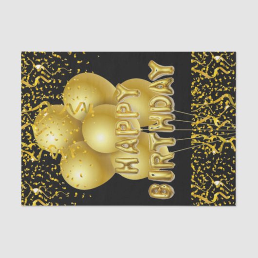 Happy Birthday Tissue Paper Gold Balloons Tissuepapier (Voorkant)