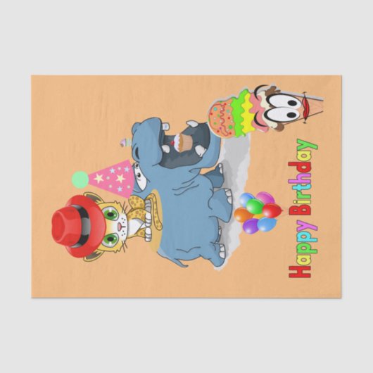 Happy Birthday Tissue Paper Hippopotamus Tissuepapier (Voorkant)