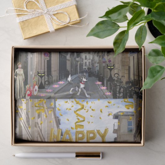 Happy Birthday Tissue Paper Paris Frankrijk Tissuepapier (Geschenk)