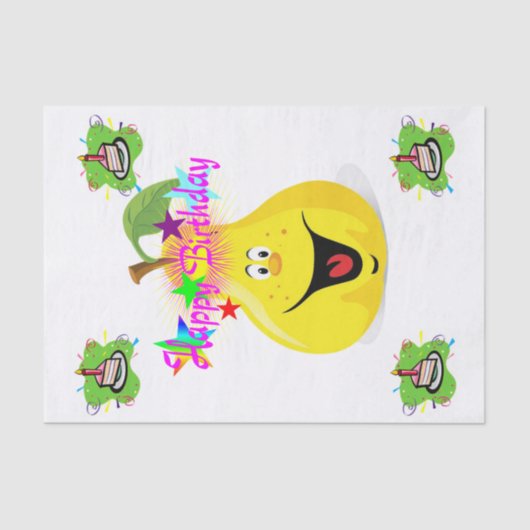 Happy Birthday Tissue Paper Pear Cupcake Tissuepapier (Voorkant)