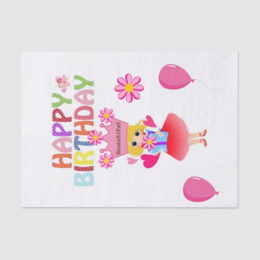 Happy Birthday Tissue Paper Princess Tissuepapier (Voorkant)