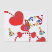 Happy Birthday Tissue Paper Red Hearts Tissuepapier (Voorkant)