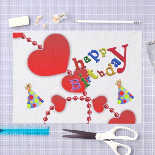 Happy Birthday Tissue Paper Red Hearts Tissuepapier (Craft)