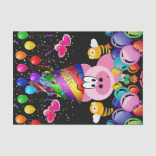 Happy Birthday Tissue Paper Roze Pig Bumblebee Tissuepapier