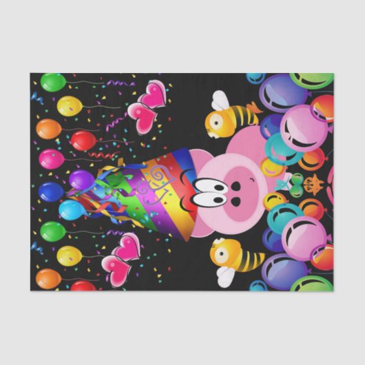 Happy Birthday Tissue Paper Roze Pig Bumblebee Tissuepapier (Voorkant)