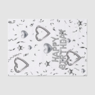 Happy Birthday Tissue Paper Silver Hearts Tissuepapier