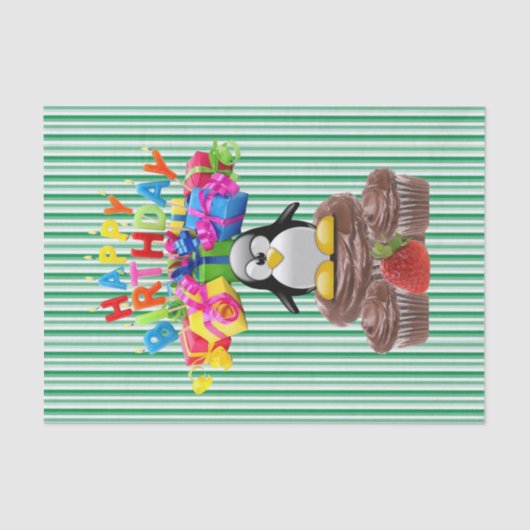 Happy Birthday Tissue Paper Stripe Penguin Tissuepapier (Voorkant)