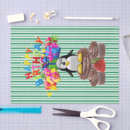 Happy Birthday Tissue Paper Stripe Penguin Tissuepapier (Craft)