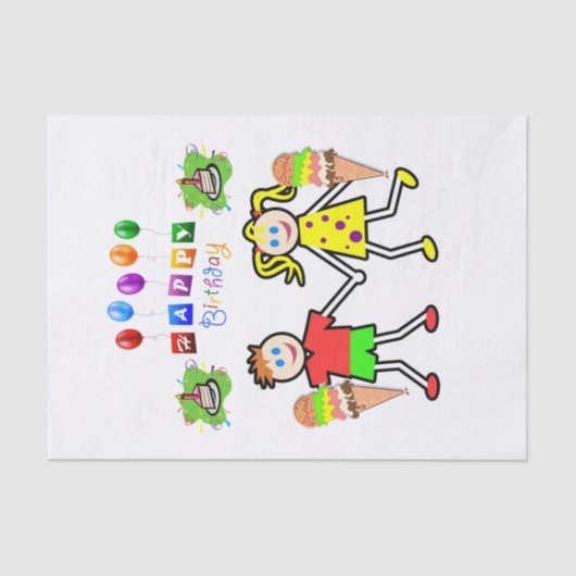 Happy Birthday Tissue Paper Twins Ice Cream Tissuepapier (Voorkant)