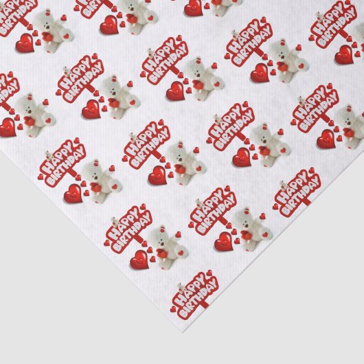 Happy Birthday Tissue White Teddy Bear Tissuepapier (Detail)