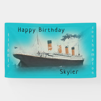 Happy Birthday Titanic Ship Name Blauwgroen Aqua Spandoek