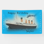 Happy Birthday Titanic Ship Name Blue Ocean Spandoek (Horizontaal)