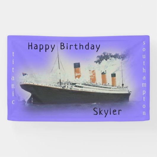Happy Birthday Titanic Ship Name Paars Twilight Spandoek (Horizontaal)