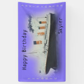 Happy Birthday Titanic Ship Name Paars Twilight Spandoek (Verticaal)