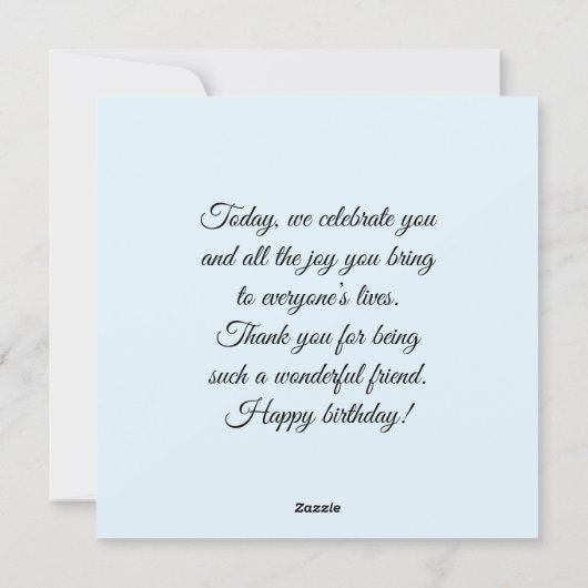 Happy birthday to a wonderful friend greeting card feestdagenkaart (Achterkant)