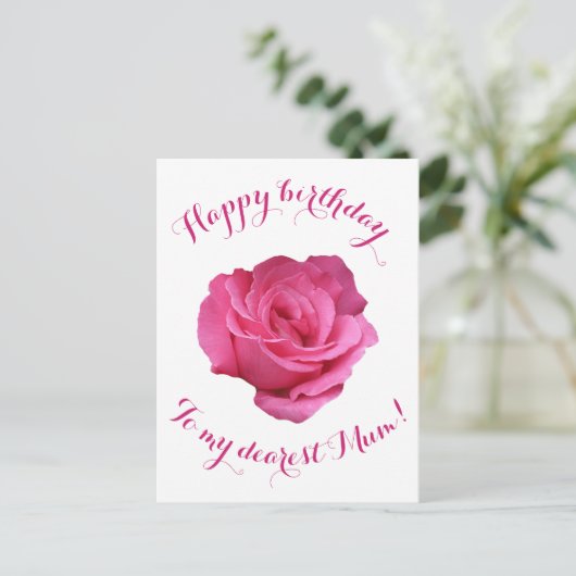 Happy Birthday to Mum  roze roos bloemenliefde Briefkaart (Staand voorkant)