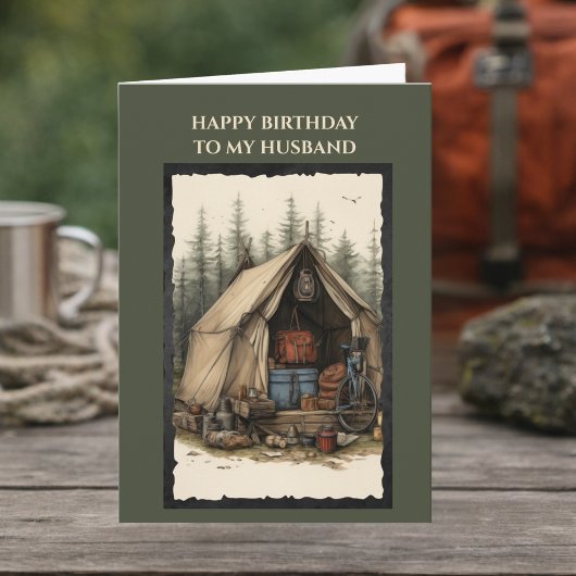 Happy Birthday to my Husband Card | Rustic Camping Kaart