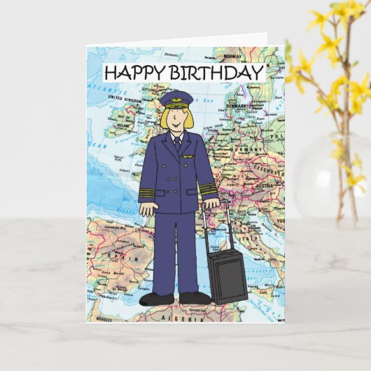 Happy Birthday to Vrouw Pilot Kaart (Gele Bloem)