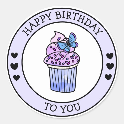 Happy Birthday To You Cute Cupcake Ronde Sticker (Voorkant)