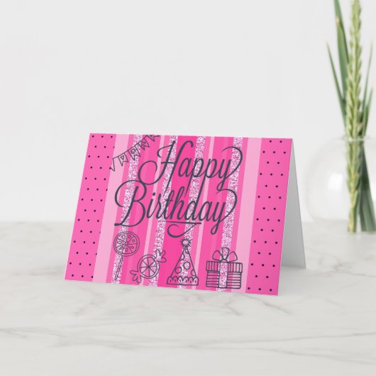 Happy Birthday To You Musical Roze en Zwarte Kaart (Voorkant)