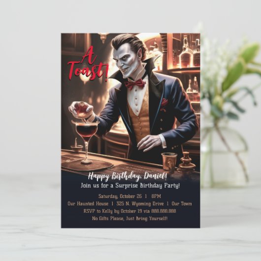 Happy Birthday Toast, Vampire Bartender Kaart (Staand voorkant)