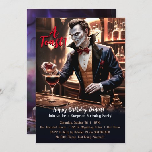 Happy Birthday Toast, Vampire Bartender  Kaart (Voorkant / Achterkant)
