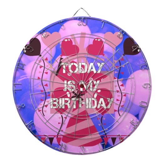 Happy Birthday Today is mijn Birthday Blue Balloon Dartbord (Voorkant)