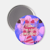 Happy Birthday Today is mijn Birthday Blue Balloon Magneet (Voorkant / Achterkant)