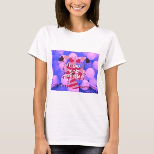 Happy Birthday Today is mijn Birthday Blue Balloon T-shirt (Voorkant)