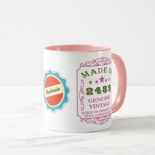 Happy Birthday Toevoegen Jaar Naam Datum Roze Mok (Voorkant rechts)